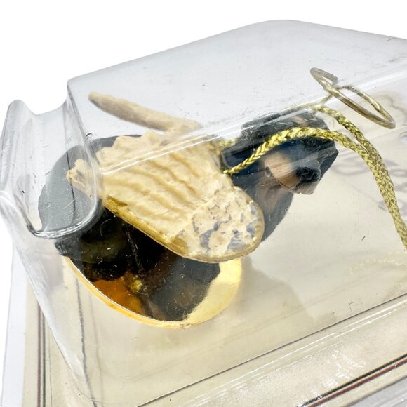 Basset Hound Angel Ornament Handcrafted Black Dog With Gold Wings and Halo - Picture 3 of 5